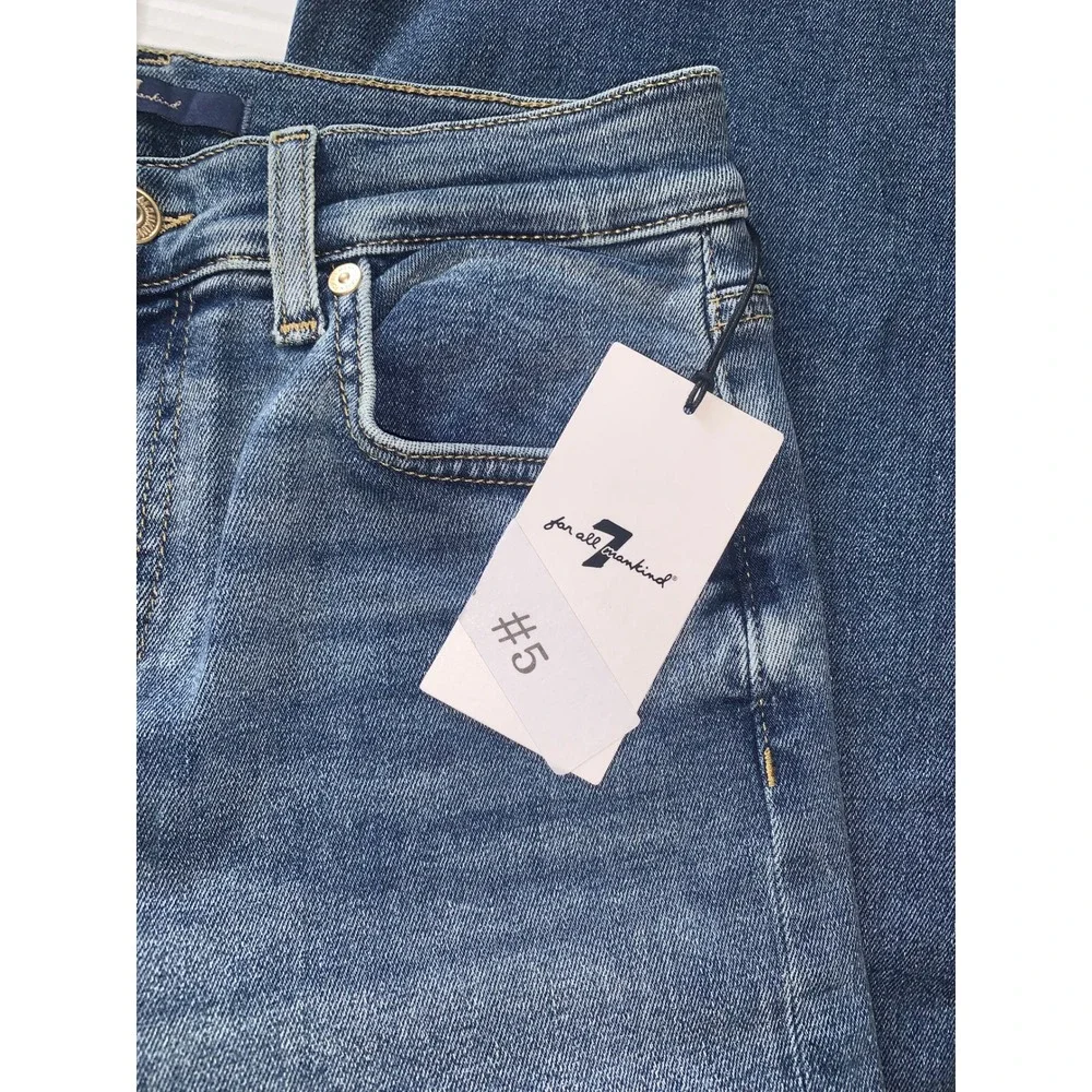 NEW 7 For All Mankind Alexa Cropped Jeans Felicity Blue Raw Hem Size 26